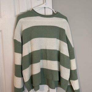 Striped Green and White Women's Sweater